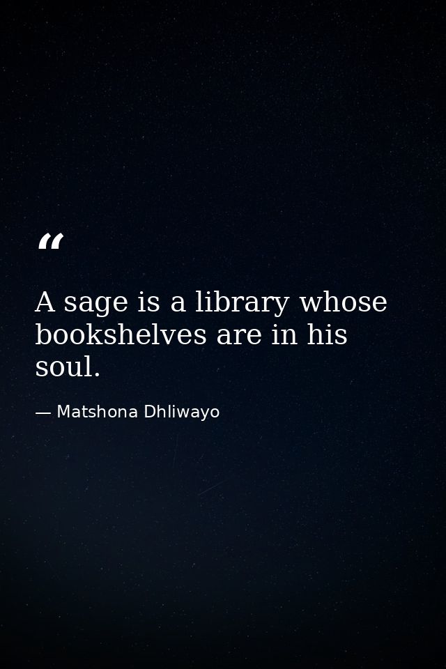 A sage is a library whose bookshelves are in his soul. — Matshona Dhliwayo