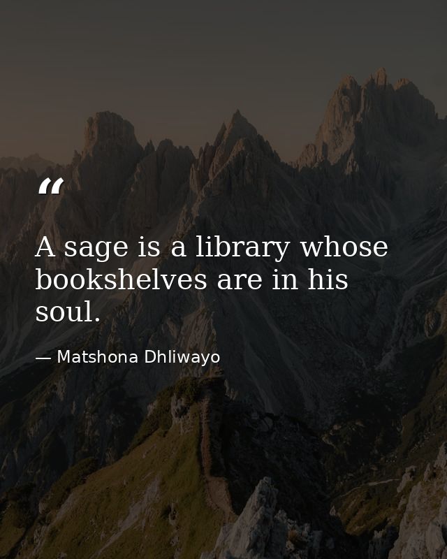 A sage is a library whose bookshelves are in his soul. — Matshona Dhliwayo