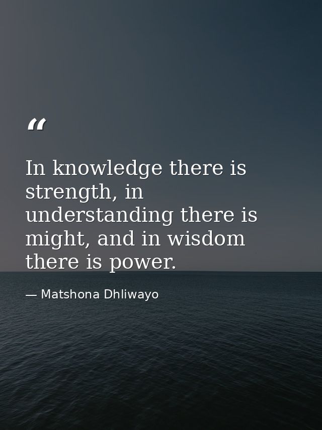 In knowledge there is strength, in understanding there is might, and in wisdom there is power. — Matshona Dhliwayo