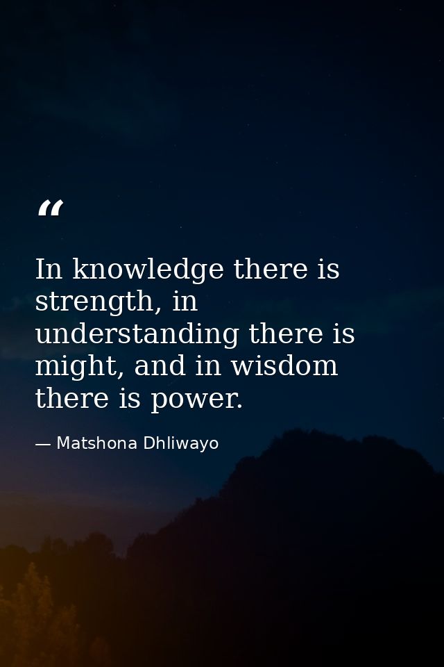 In knowledge there is strength, in understanding there is might, and in wisdom there is power. — Matshona Dhliwayo