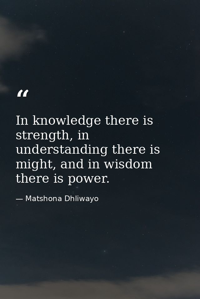 In knowledge there is strength, in understanding there is might, and in wisdom there is power. — Matshona Dhliwayo