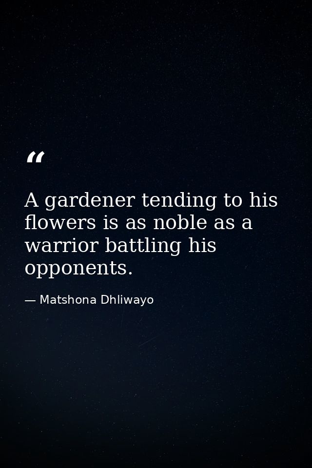 A gardener tending to his flowers is as noble as a warrior battling his opponents. — Matshona Dhliwayo