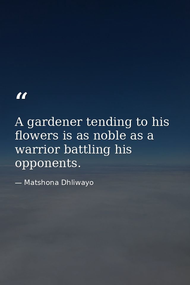 A gardener tending to his flowers is as noble as a warrior battling his opponents. — Matshona Dhliwayo