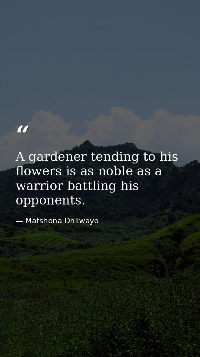 A gardener tending to his flowers is as noble as a warrior battling his opponents. — Matshona Dhliwayo