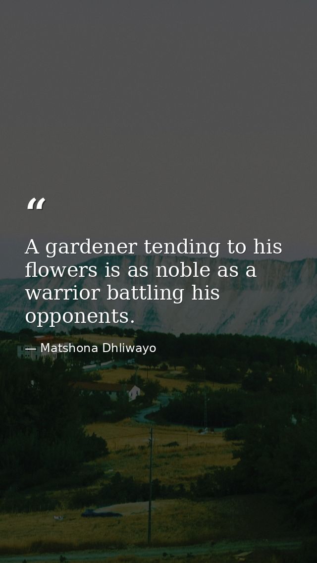 A gardener tending to his flowers is as noble as a warrior battling his opponents. — Matshona Dhliwayo