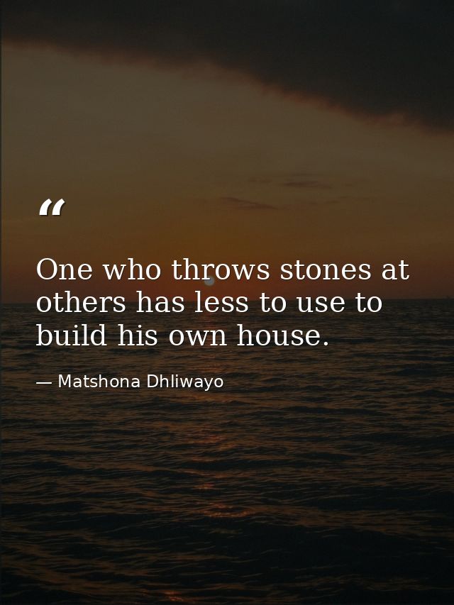 One who throws stones at others has less to use to build his own house. — Matshona Dhliwayo