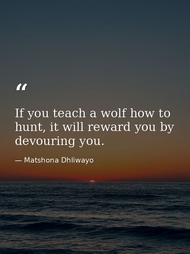 If you teach a wolf how to hunt, it will reward you by devouring you. — Matshona Dhliwayo