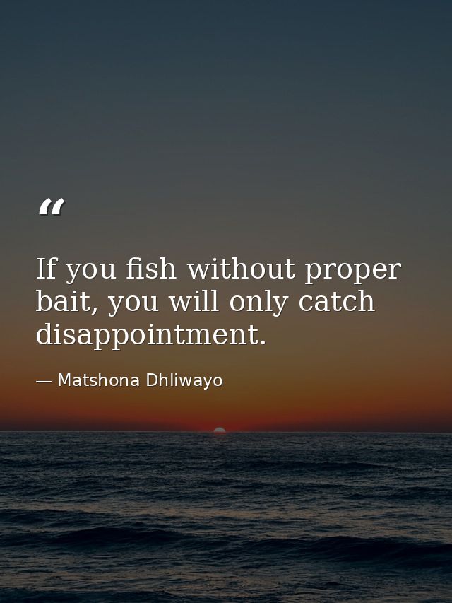 If you fish without proper bait, you will only catch disappointment. — Matshona Dhliwayo