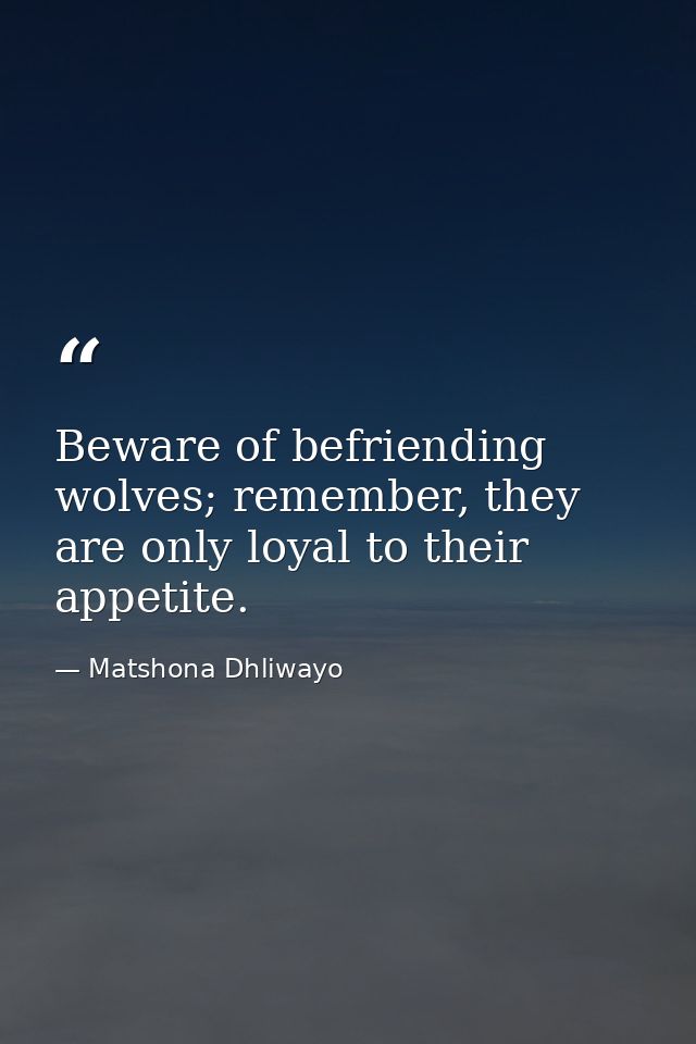 Beware of befriending wolves; remember, they are only loyal to their appetite. — Matshona Dhliwayo