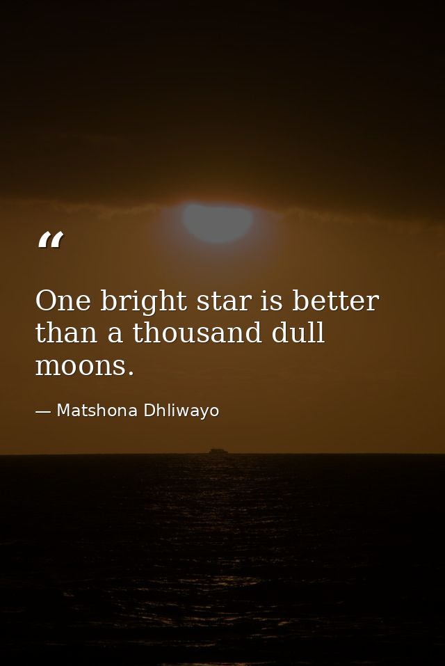 One bright star is better than a thousand dull moons. — Matshona Dhliwayo
