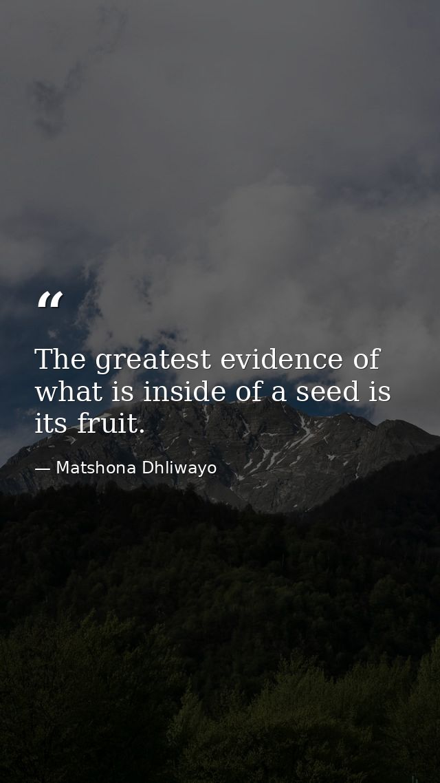 The greatest evidence of what is inside of a seed is its fruit. — Matshona Dhliwayo