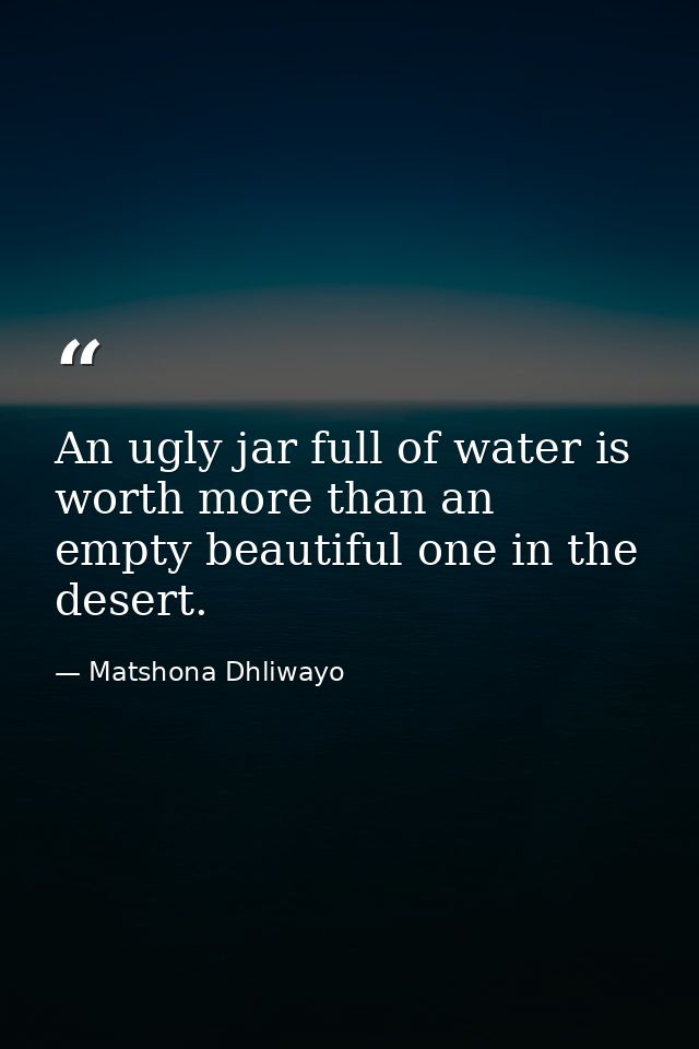 An ugly jar full of water is worth more than an empty beautiful one in the desert. — Matshona Dhliwayo