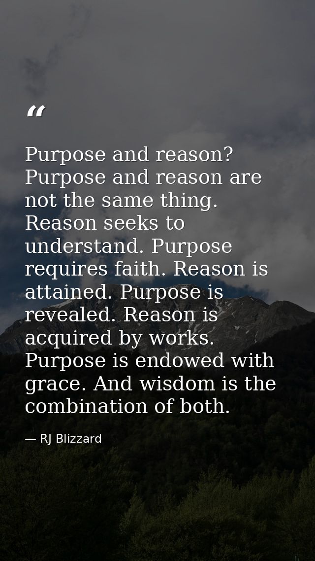 Purpose and reason? Purpose and reason are not the same thing. Reason seeks to understand. Purpose requires faith. Reaso — RJ Blizzard