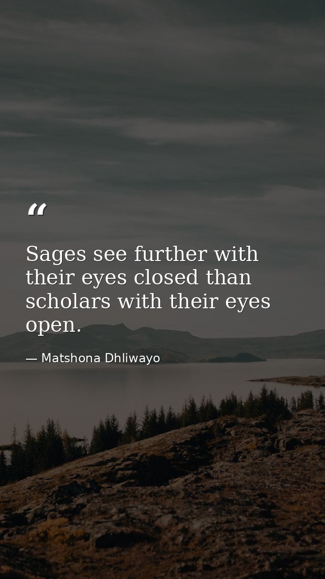 Sages see further with their eyes closed than scholars with their eyes open. — Matshona Dhliwayo