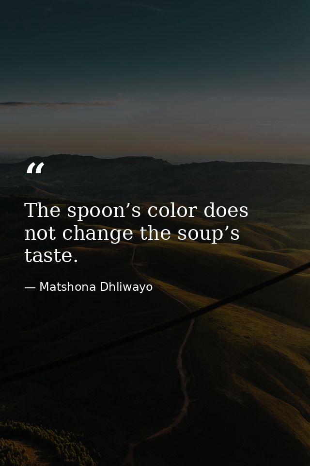 The spoon’s color does not change the soup’s taste. — Matshona Dhliwayo