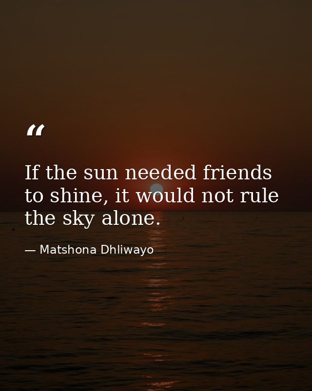 If the sun needed friends to shine, it would not rule the sky alone. — Matshona Dhliwayo