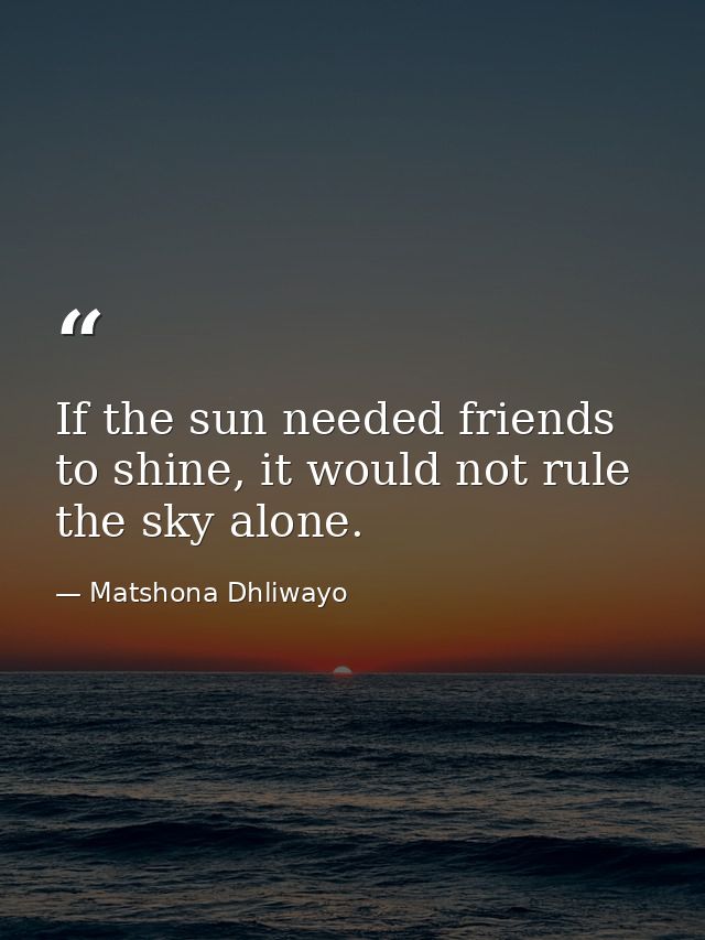If the sun needed friends to shine, it would not rule the sky alone. — Matshona Dhliwayo