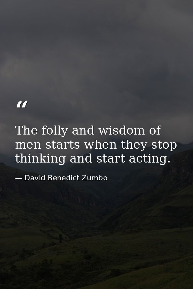 The folly and wisdom of men starts when they stop thinking and start acting. — David Benedict Zumbo