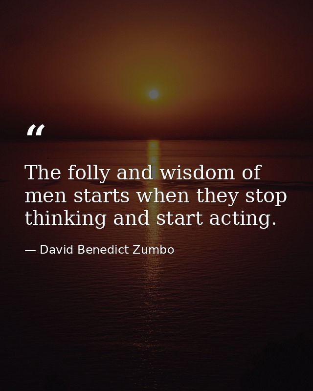 The folly and wisdom of men starts when they stop thinking and start acting. — David Benedict Zumbo