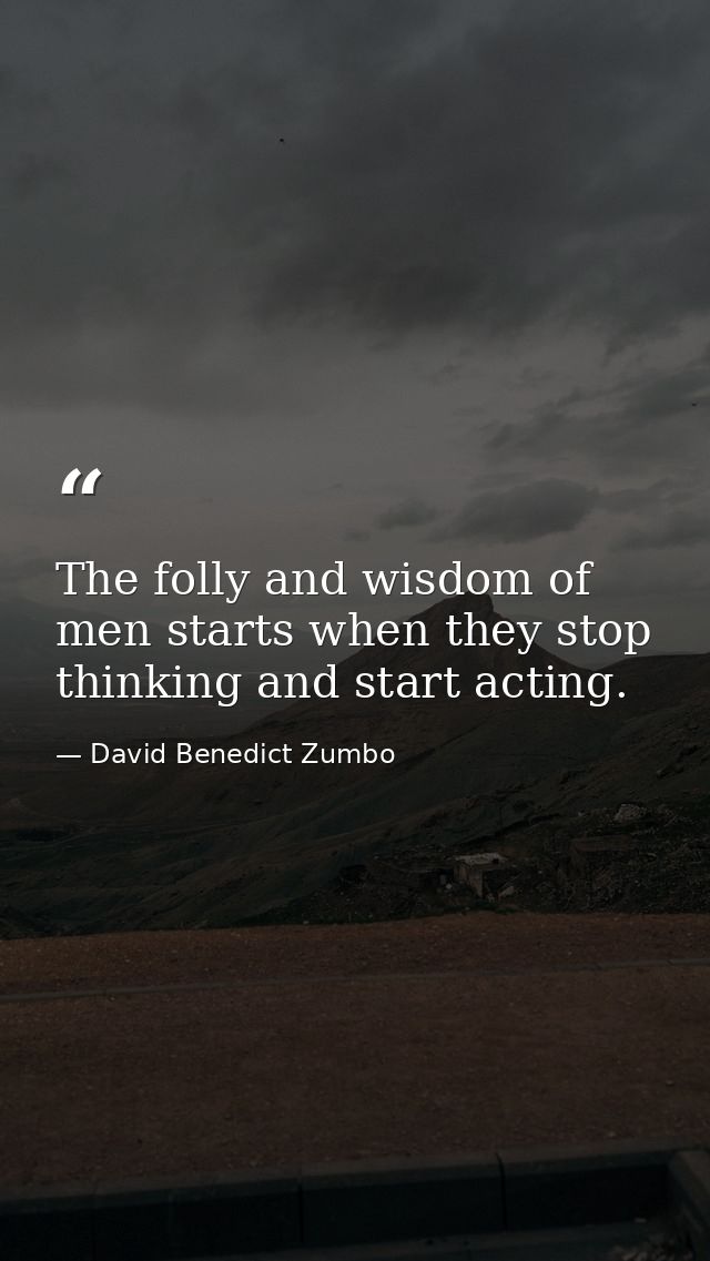 The folly and wisdom of men starts when they stop thinking and start acting. — David Benedict Zumbo