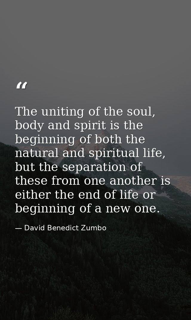 The uniting of the soul, body and spirit is the beginning of both the natural and spiritual life, but the separation of  — David Benedict Zumbo