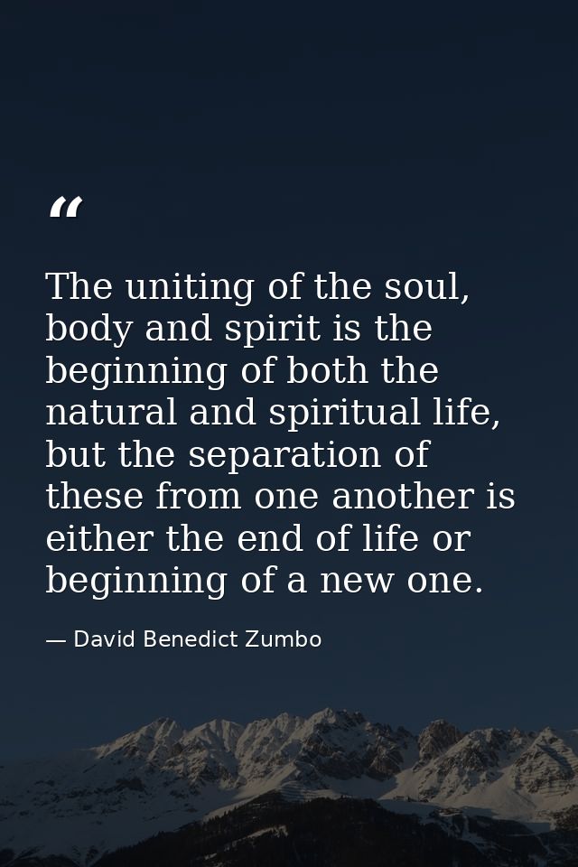 The uniting of the soul, body and spirit is the beginning of both the natural and spiritual life, but the separation of  — David Benedict Zumbo