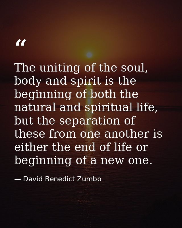 The uniting of the soul, body and spirit is the beginning of both the natural and spiritual life, but the separation of  — David Benedict Zumbo
