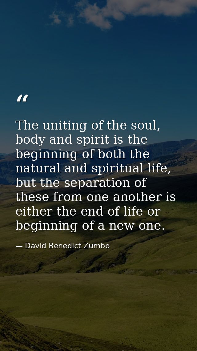 The uniting of the soul, body and spirit is the beginning of both the natural and spiritual life, but the separation of  — David Benedict Zumbo