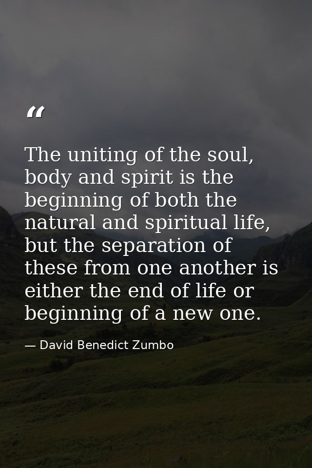 The uniting of the soul, body and spirit is the beginning of both the natural and spiritual life, but the separation of  — David Benedict Zumbo