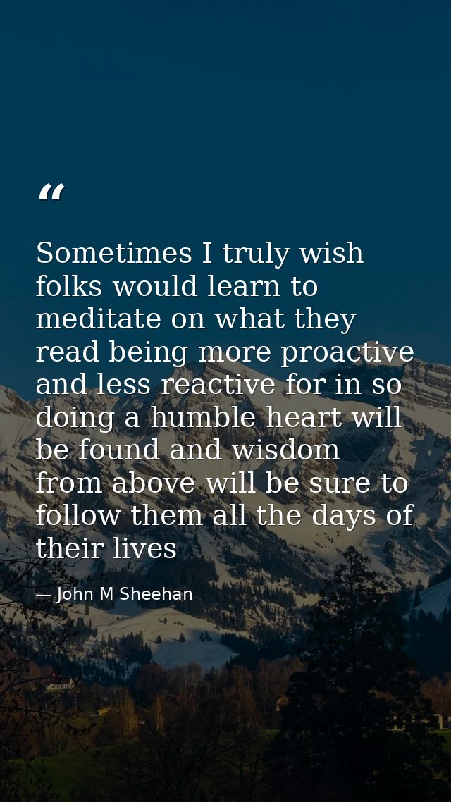 Sometimes I truly wish folks would learn to meditate on what they read being more proactive and less reactive for in so  — John M Sheehan