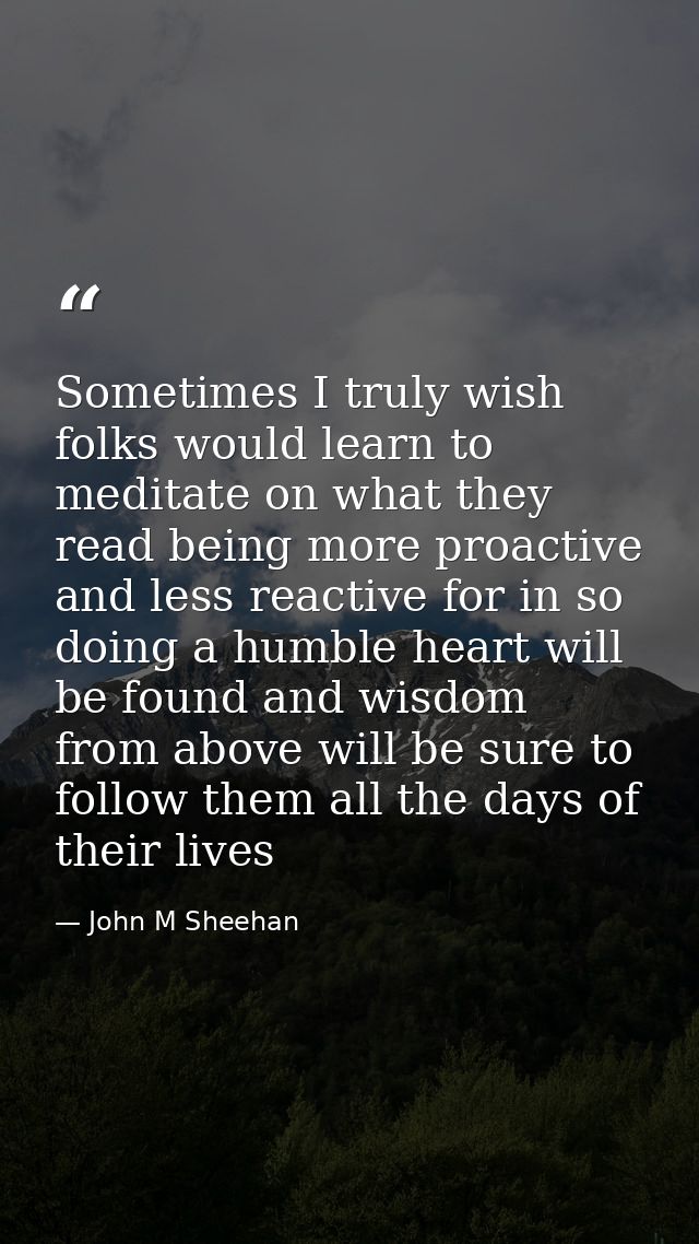 Sometimes I truly wish folks would learn to meditate on what they read being more proactive and less reactive for in so  — John M Sheehan