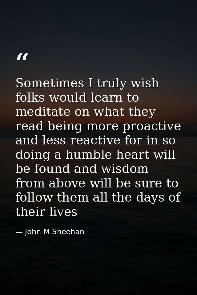 Sometimes I truly wish folks would learn to meditate on what they read being more proactive and less reactive for in so  — John M Sheehan