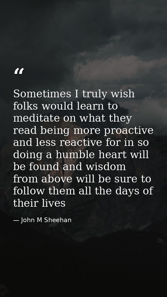 Sometimes I truly wish folks would learn to meditate on what they read being more proactive and less reactive for in so  — John M Sheehan