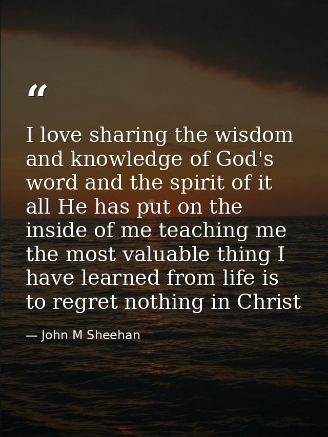 I love sharing the wisdom and knowledge of God's word and the spirit of it all He has put on the inside of me teaching m — John M Sheehan