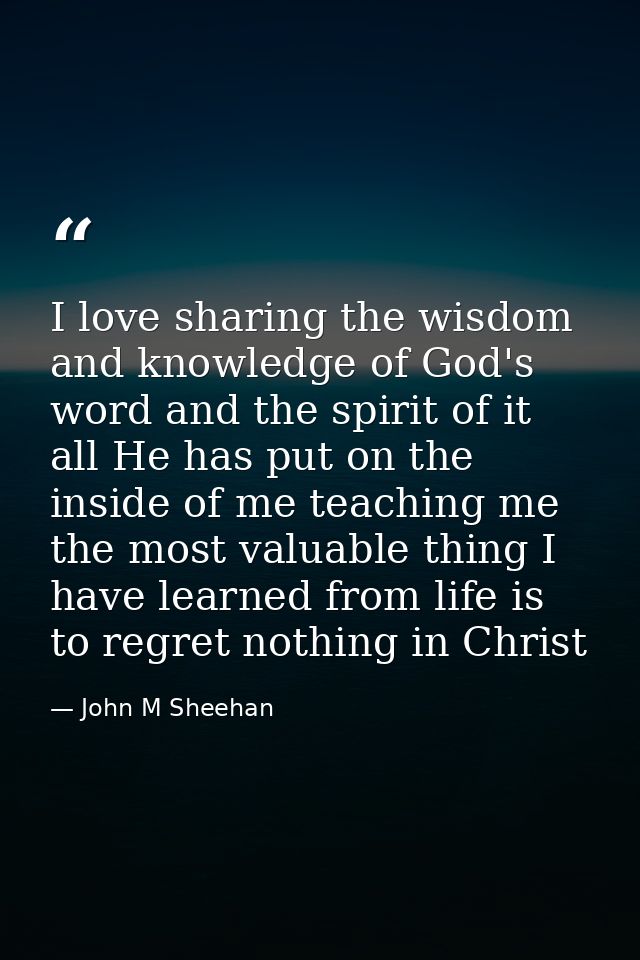 I love sharing the wisdom and knowledge of God's word and the spirit of it all He has put on the inside of me teaching m — John M Sheehan