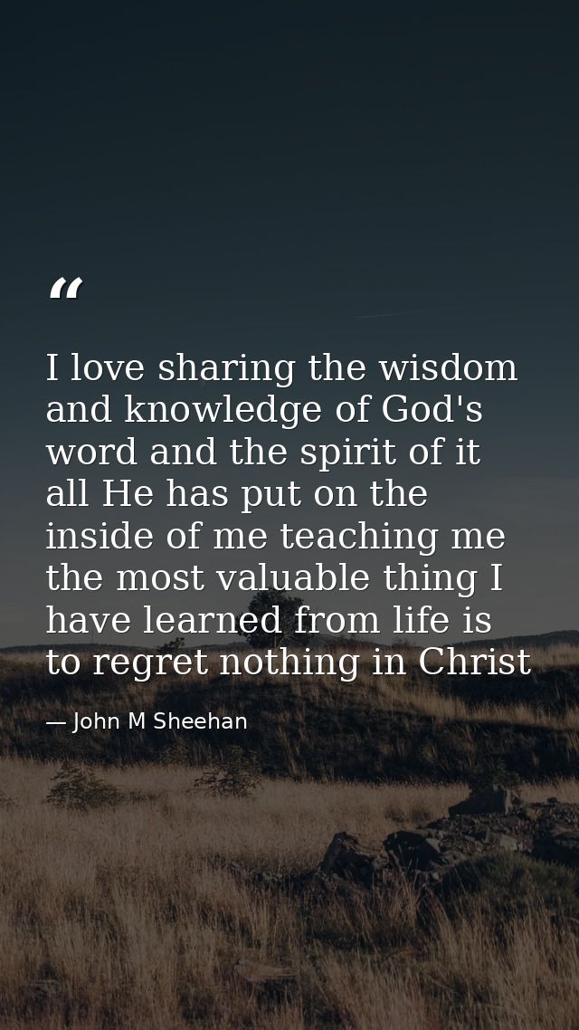 I love sharing the wisdom and knowledge of God's word and the spirit of it all He has put on the inside of me teaching m — John M Sheehan