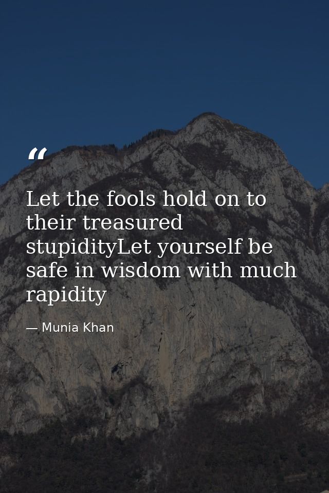 Let the fools hold on to their treasured stupidityLet yourself be safe in wisdom with much rapidity — Munia Khan