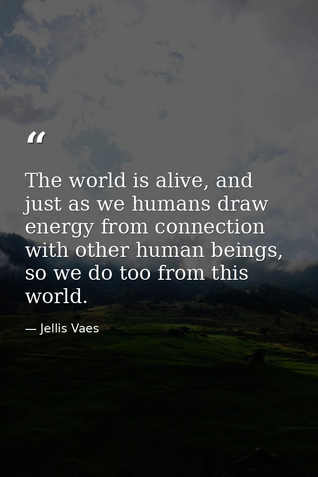 The world is alive, and just as we humans draw energy from connection with other human beings, so we do too from this wo — Jellis Vaes