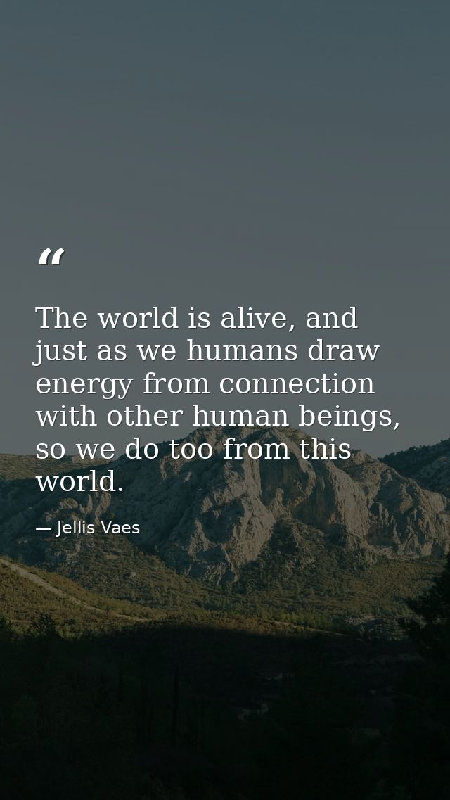 The world is alive, and just as we humans draw energy from connection with other human beings, so we do too from this wo — Jellis Vaes
