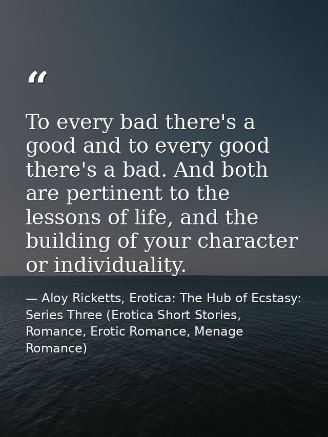 To every bad there's a good and to every good there's a bad. And both are pertinent to the lessons of life, and the buil — Aloy Ricketts, Erotica: The Hub of Ecstasy: Series Three (Erotica Short Stories, Romance, Erotic Romance, Menage Romance)
