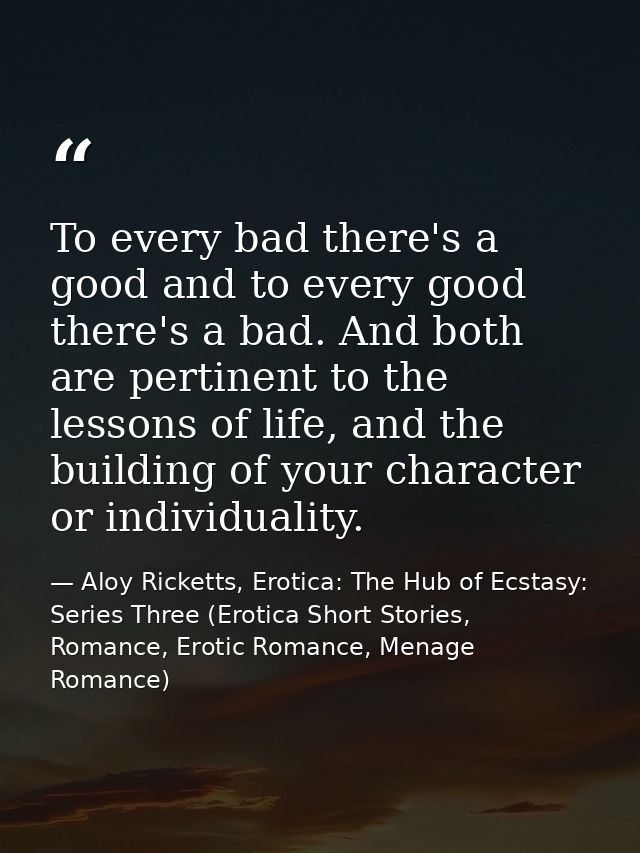 To every bad there's a good and to every good there's a bad. And both are pertinent to the lessons of life, and the buil — Aloy Ricketts, Erotica: The Hub of Ecstasy: Series Three (Erotica Short Stories, Romance, Erotic Romance, Menage Romance)