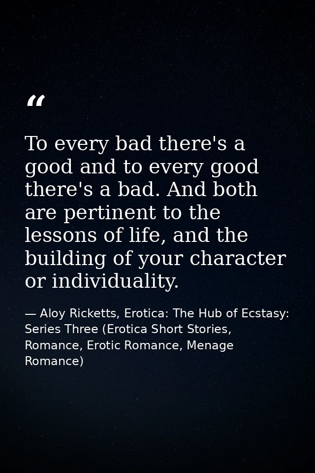 To every bad there's a good and to every good there's a bad. And both are pertinent to the lessons of life, and the buil — Aloy Ricketts, Erotica: The Hub of Ecstasy: Series Three (Erotica Short Stories, Romance, Erotic Romance, Menage Romance)