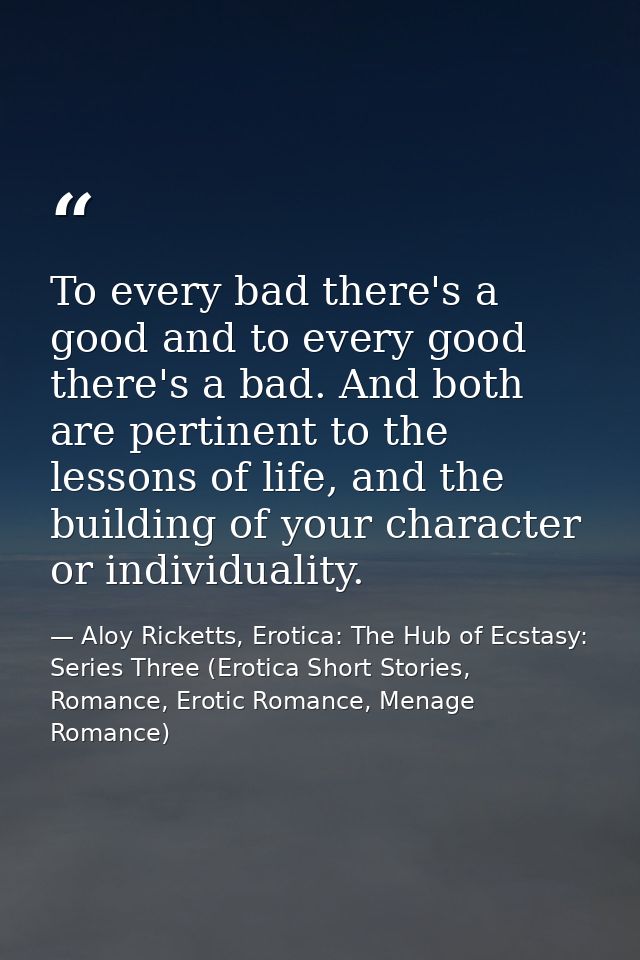To every bad there's a good and to every good there's a bad. And both are pertinent to the lessons of life, and the buil — Aloy Ricketts, Erotica: The Hub of Ecstasy: Series Three (Erotica Short Stories, Romance, Erotic Romance, Menage Romance)