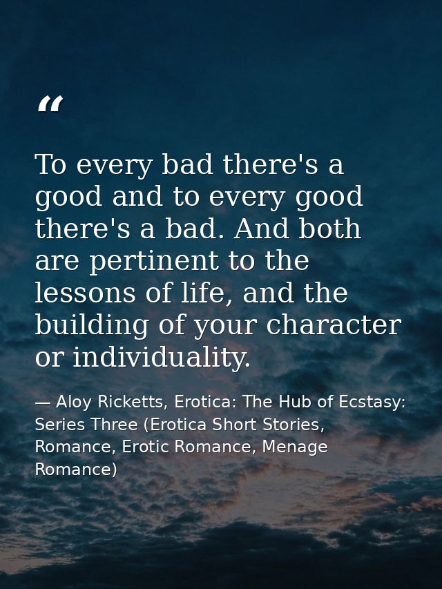 To every bad there's a good and to every good there's a bad. And both are pertinent to the lessons of life, and the buil — Aloy Ricketts, Erotica: The Hub of Ecstasy: Series Three (Erotica Short Stories, Romance, Erotic Romance, Menage Romance)