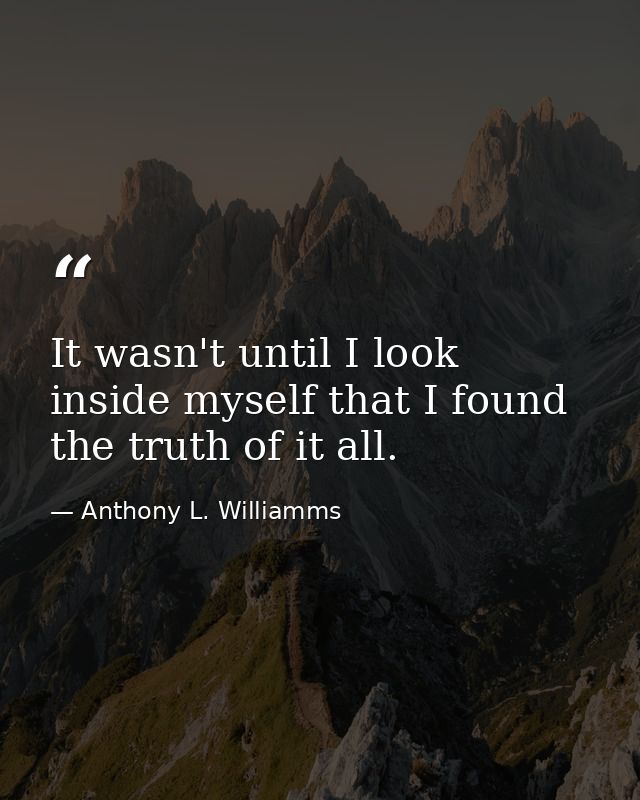 It wasn't until I look inside myself that I found the truth of it all. — Anthony L. Williamms