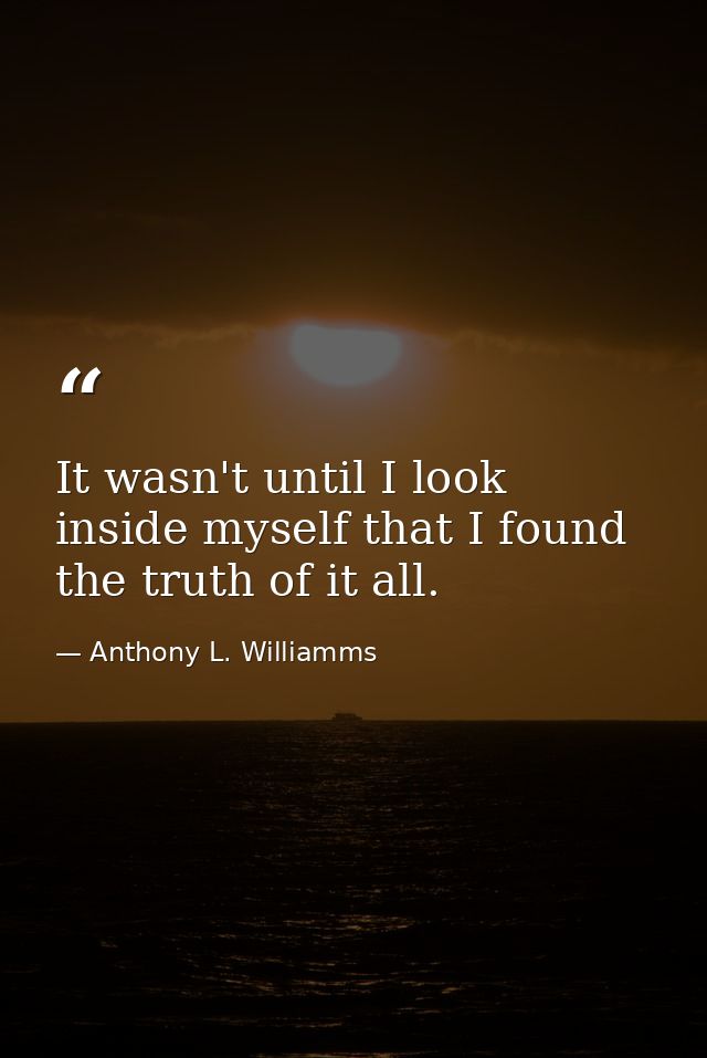 It wasn't until I look inside myself that I found the truth of it all. — Anthony L. Williamms