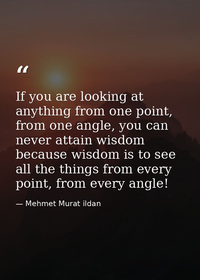 If you are looking at anything from one point, from one angle, you can never attain wisdom because wisdom is to see all  — Mehmet Murat ildan