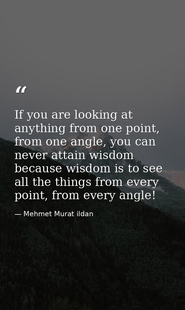 If you are looking at anything from one point, from one angle, you can never attain wisdom because wisdom is to see all  — Mehmet Murat ildan
