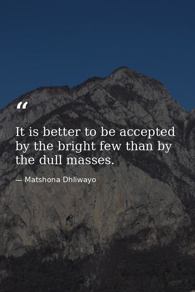 It is better to be accepted by the bright few than by the dull masses. — Matshona Dhliwayo