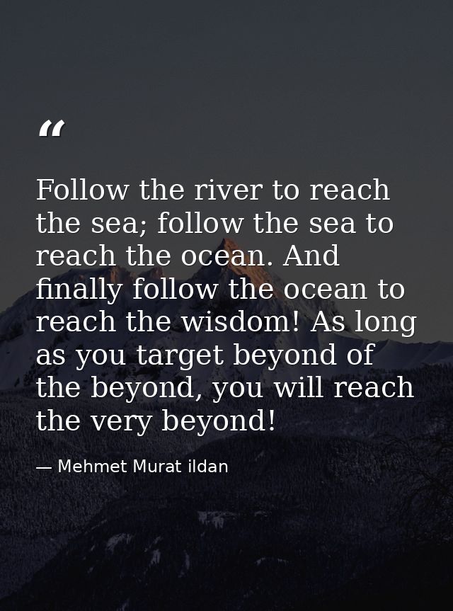 Follow the river to reach the sea; follow the sea to reach the ocean. And finally follow the ocean to reach the wisdom!  — Mehmet Murat ildan